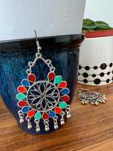 Multicolored floral hanging earrings